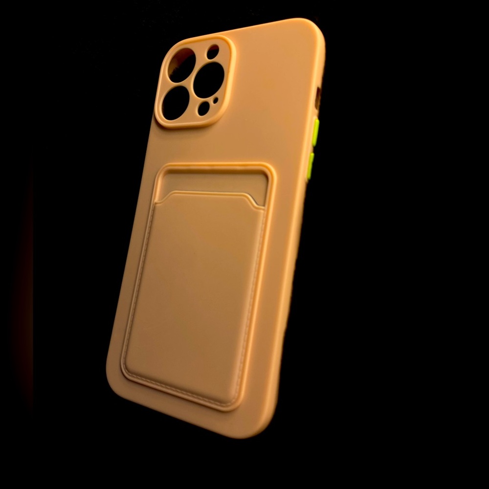 Cream Silicone iPhone 13 Pro Max Phone Case with Card Holder